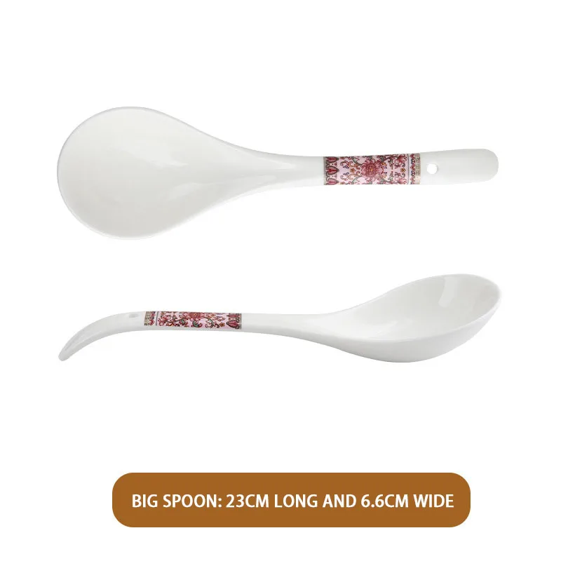 Retro Chinese Long Handle Ceramic Soup Spoon Rice Spoon for Home Hotel Restaurant Party Wedding Serving Ladles