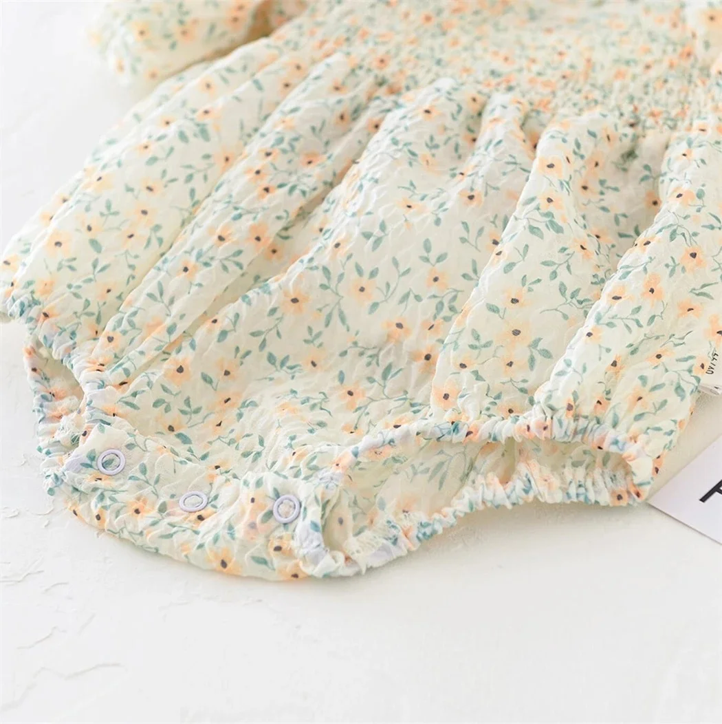 Wholesale Soft Breathable Short Puff Sleeve Infant Baby Bodysuit Kids Girls Clothing Children Overalls