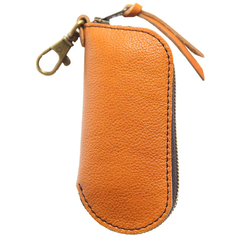 Оптовая продажа портативная винтажная кожаная сумка для ключей ручной работы мужская простая на молнии мини-сумка поясных