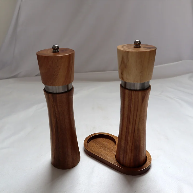 Salt and Pepper Grinder Set, Wood Pepper Mills, Wooden Salt Grinders Refillable Manual Pepper Grinder