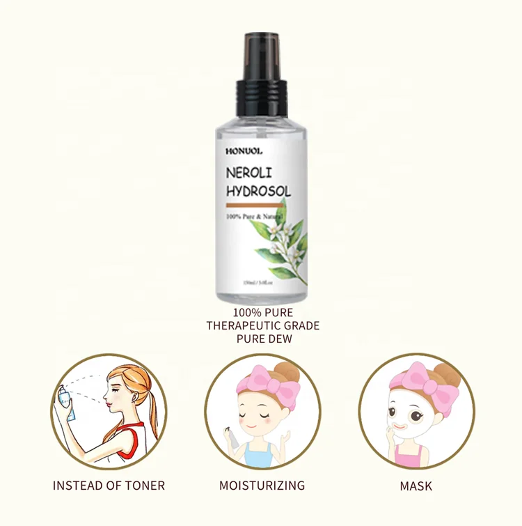 Private Label Neroli Floral Water Mist 100% Pure Neroli Hydrosol Spray for Sleep Face and Body