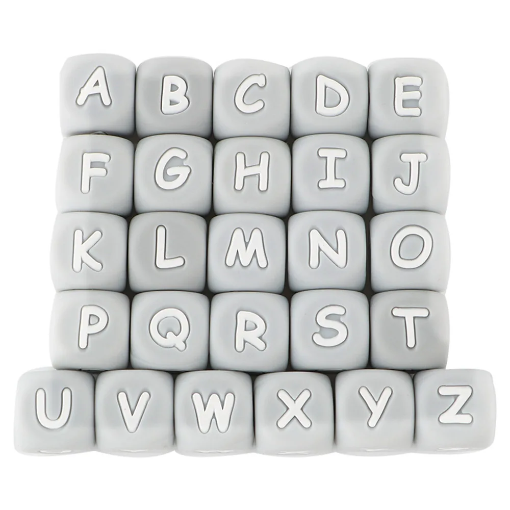 Bpa free 100% Food Grade Chewable Silicon Teething Letter Beads Focal Alphabet Bead Silicone 26 Character Beads For Diy Bracelet