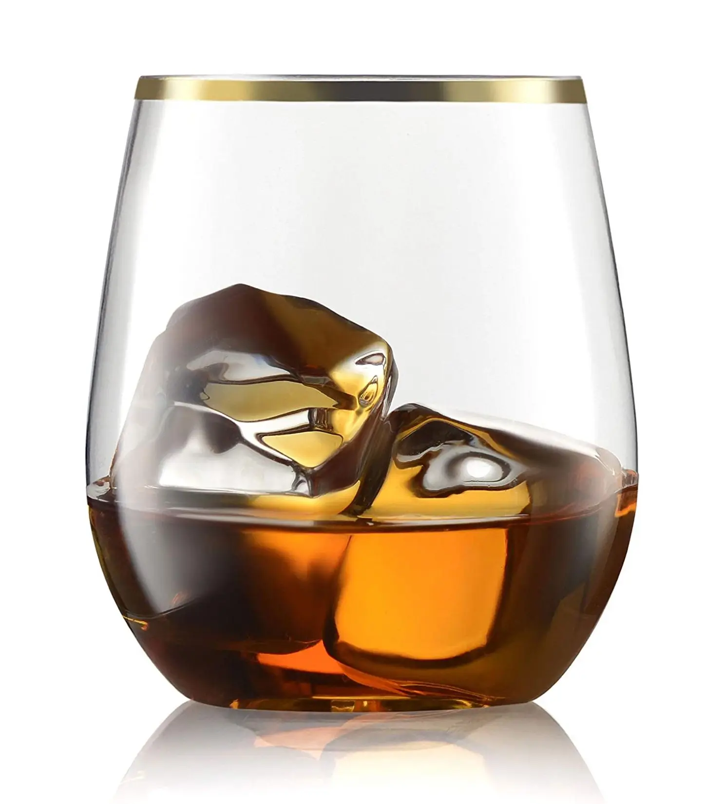 12 oz Eco Reusable Bar Glassware Customized PET Plastic Wine Glasses with Gold Rim Stemless Cup for Party Juice & Wine