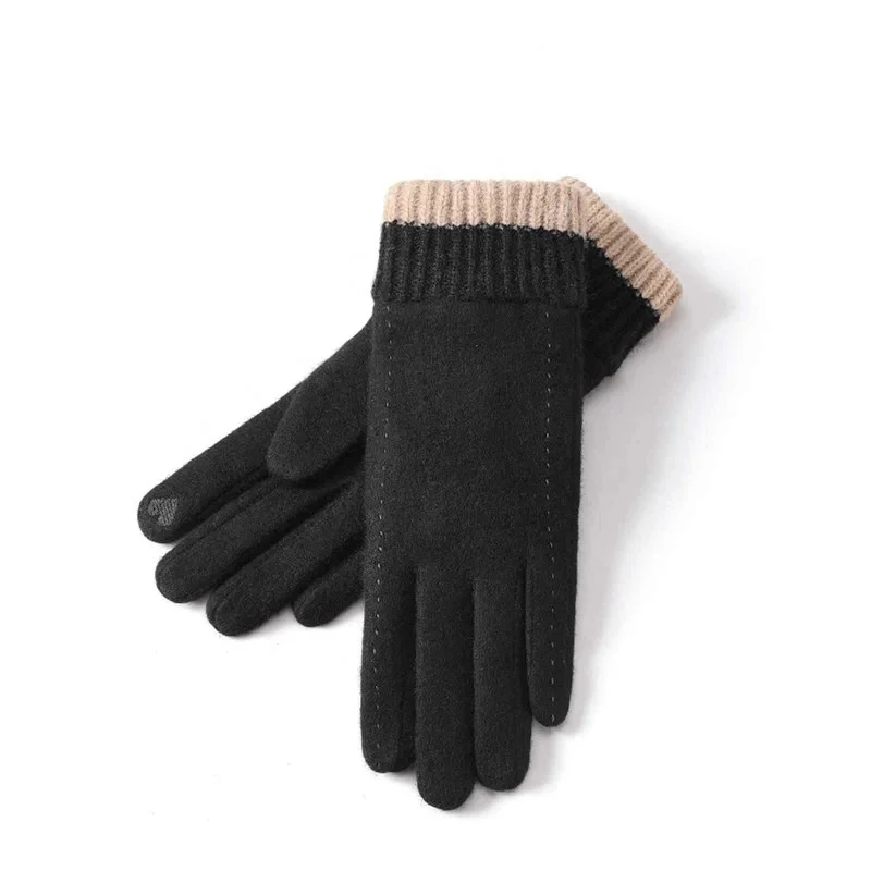 Winter wool gloves for women touch screen plus velvet, windproof and cold-proof plush warm cashmere gloves