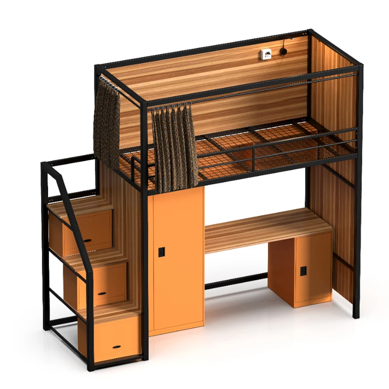 Dormitory metal student dormitory bunk bed with desk and wardrobe bedroom furniture sets bunk bed for hotel and hostel