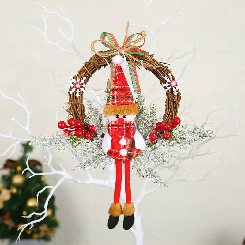 Christmas Wreath Frame Artificial Garland Hanging Ornaments Front Door Wall Decorations Merry Christmas Tree Wreath