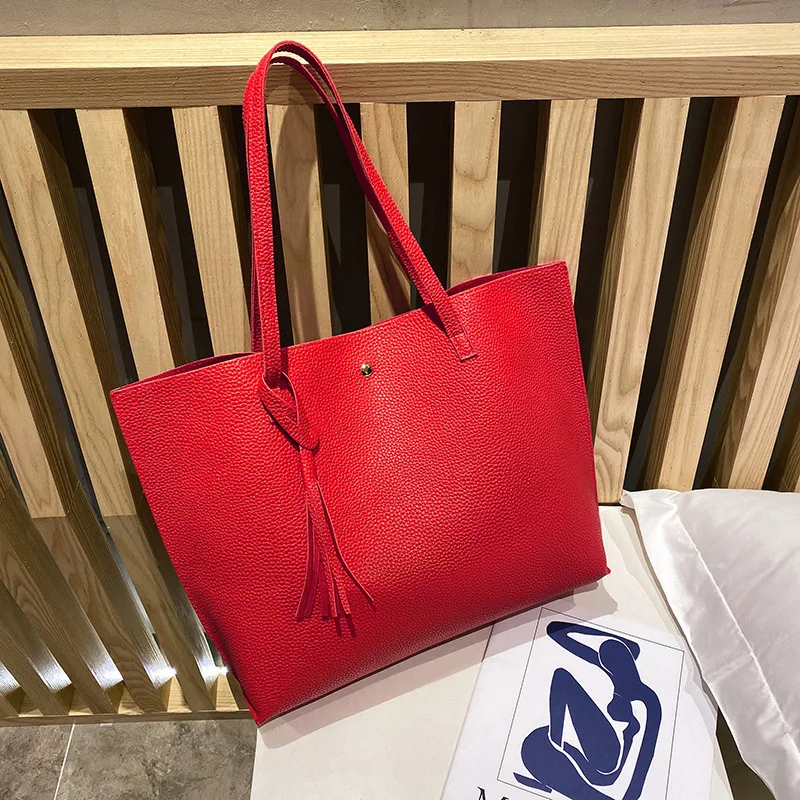 Wholesale Large Capacity Tote Handbag Customized Logo Fashion PU Leather Shoulder Tote Shopping Bag