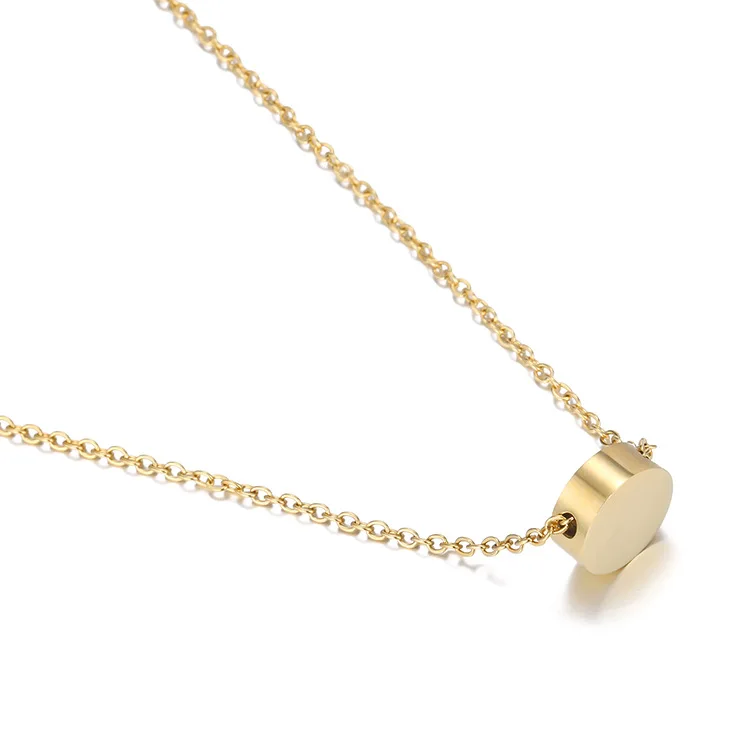 eManco Fashion 14K Gold Plated Clavicle Chain Wholesale Engraving Round Pendant Women Non Tarnish 316L Stainless Steel Necklace