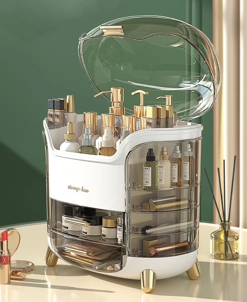 Cosmetic Organizer Glass Desktop Dustproof Drawer Large Capacity Shelf waterproof plastic storage box makeup organizer