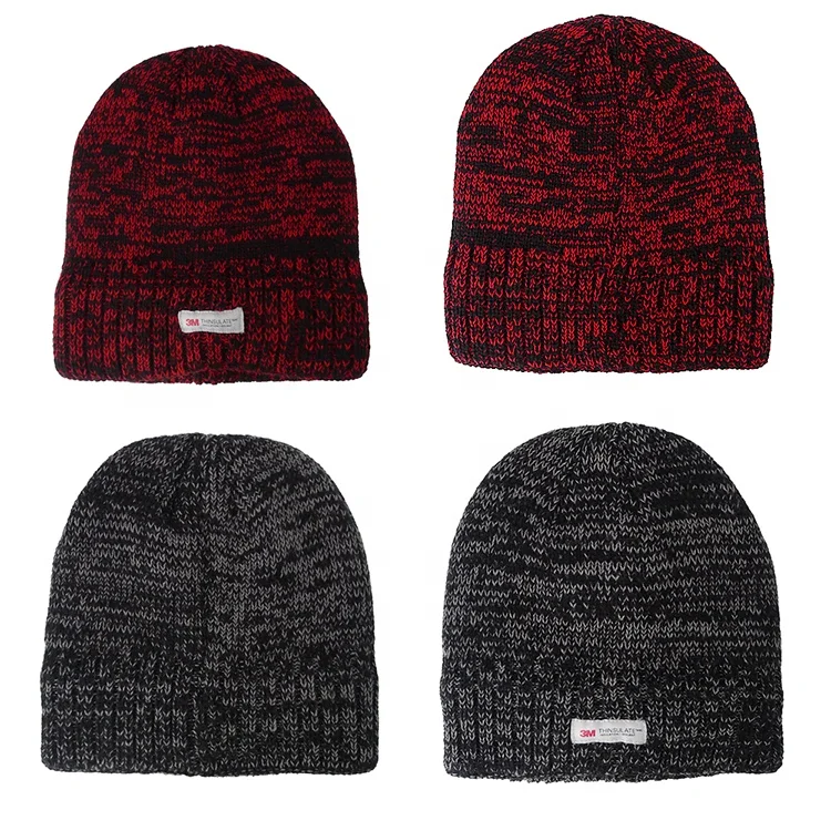 3M Thinsulate Insulation Lining No Cuff Beanie Knit Hats Custom Logo Toque Cap Sports for Men Lightweight Winter Warm