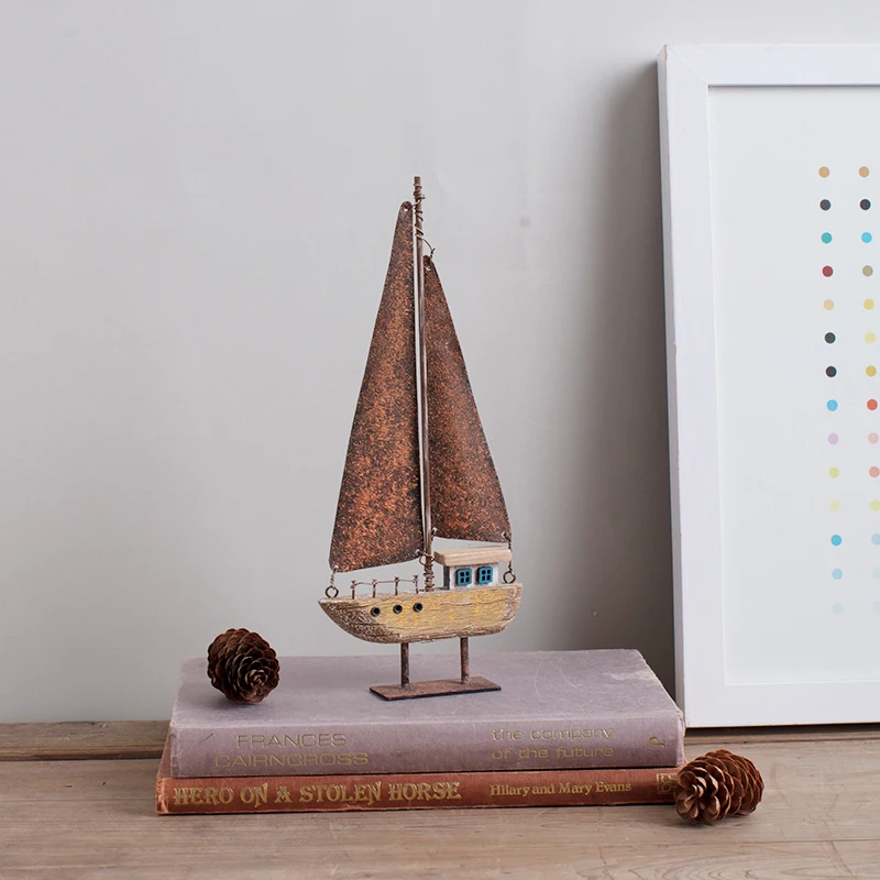 YBOX handmade wooden yellow boat with iron vintage home decoration boat