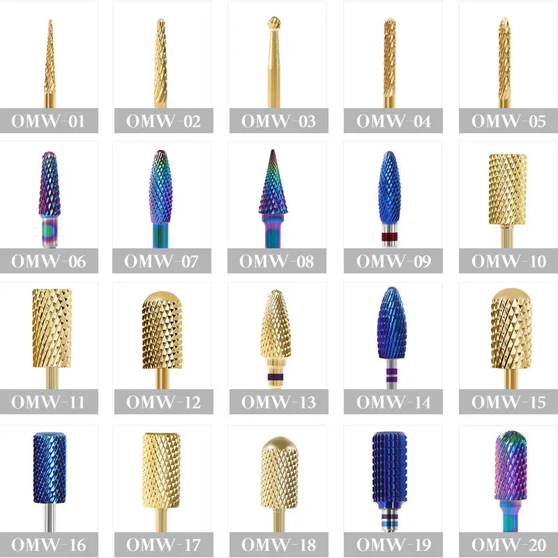 20 sizes blue gold colorful High quality luxury Color plated alloy tungsten steel grinding head Nail Drill Bits