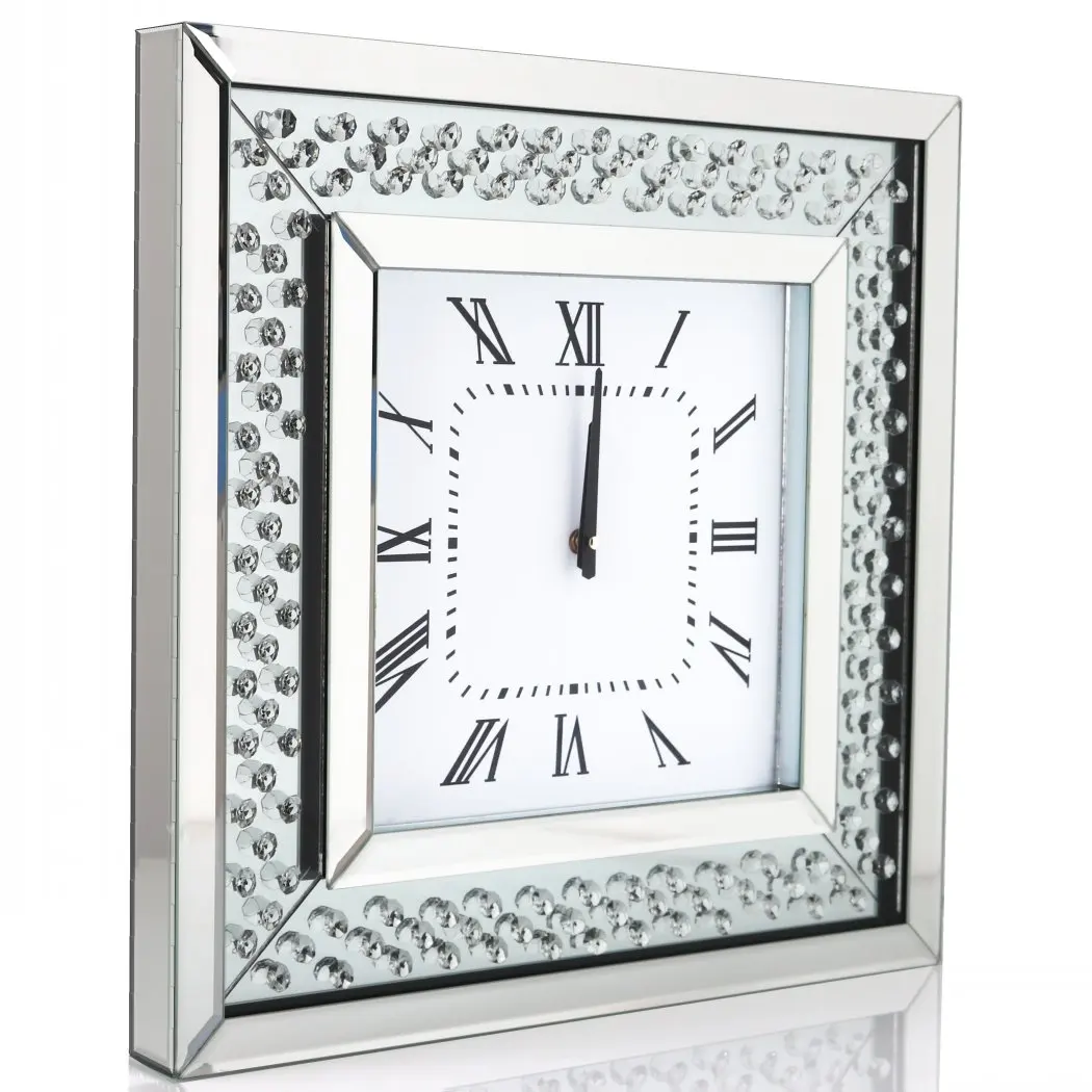 silver glass crystal mirror diamond decorative table clock
