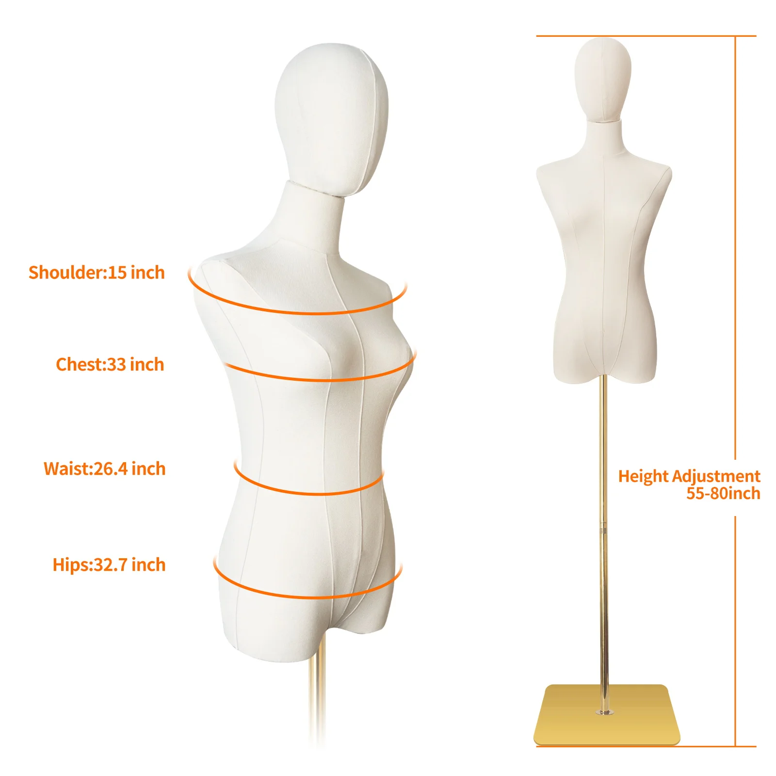 Female Mannequin Torso Dress Forms for Sewing Manicanequin Body Gold  Stand Detachable Head for Clothing Dress Jewelry