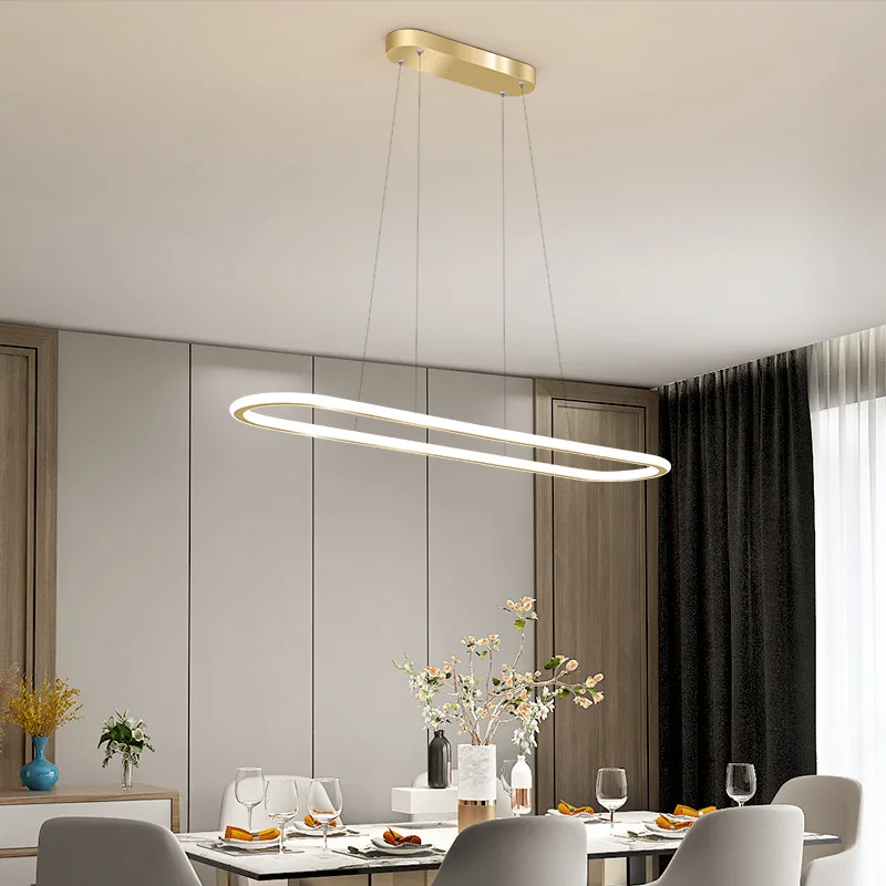 Modern Simple Aluminum High Lumen LED Long Linear Curved Kitchen Island Hanging Lamp For Dinning Table
