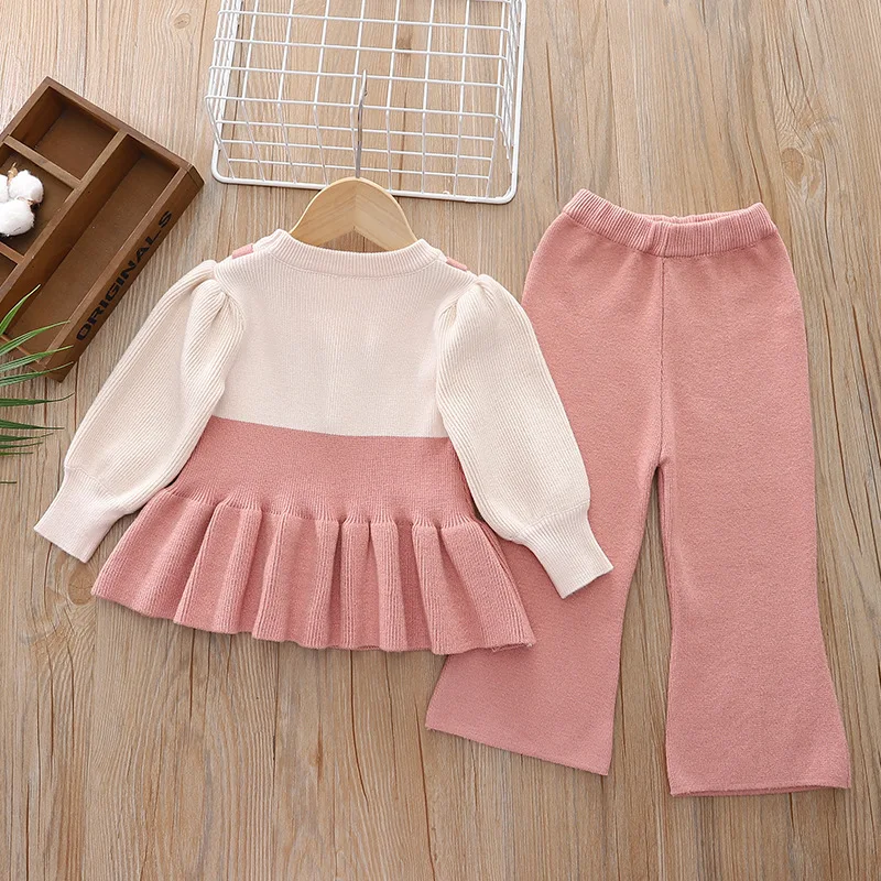 Autumn And Winter Lovely 2pcs Knitted Sweet Casual Clothing Sets Sweater Top Pant Girls Suits