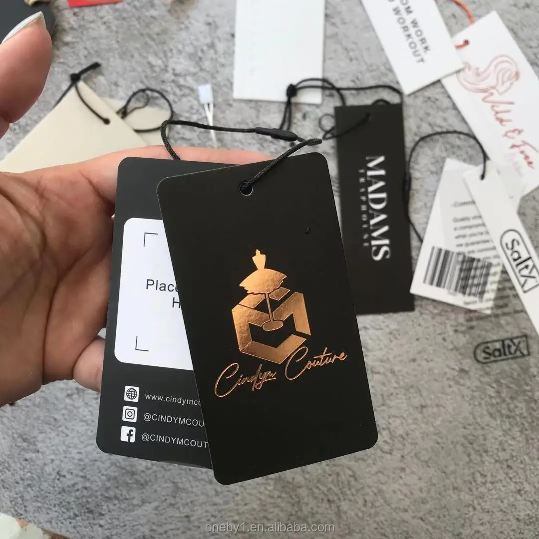 Custom own brand logo paper  jeans paper hangtags customised clothing custom paper hang tag