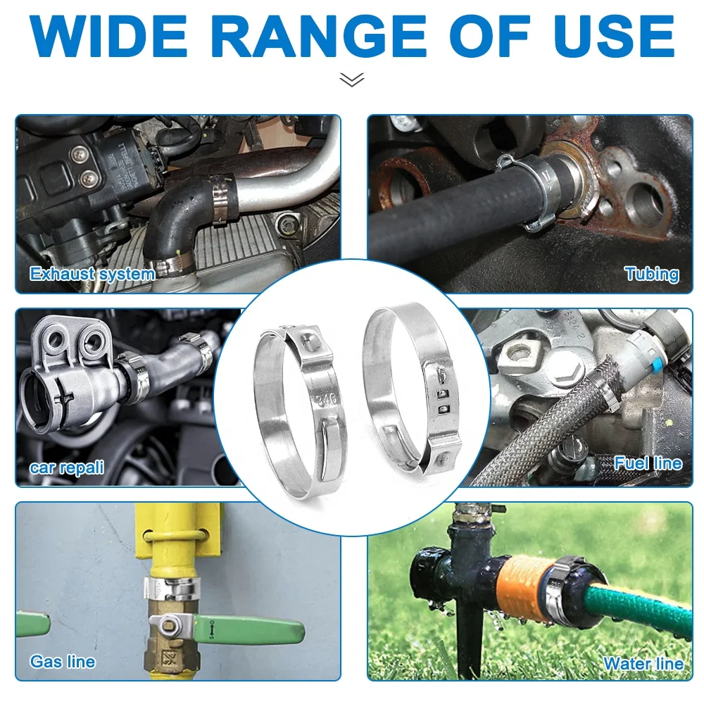 Single Ear Hose Clamps 304 Stainless Steel 6-33.1mm Stepless Cinch Rings Crimp Assortment Kit Ear Clamp Pincer for Securing Pipe