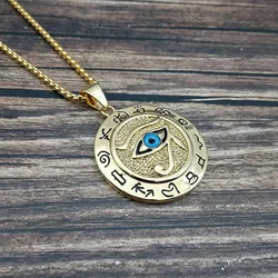 Eagle Head Round Gold Plated Egyptian Protection Necklace Eye of Horus Pendant