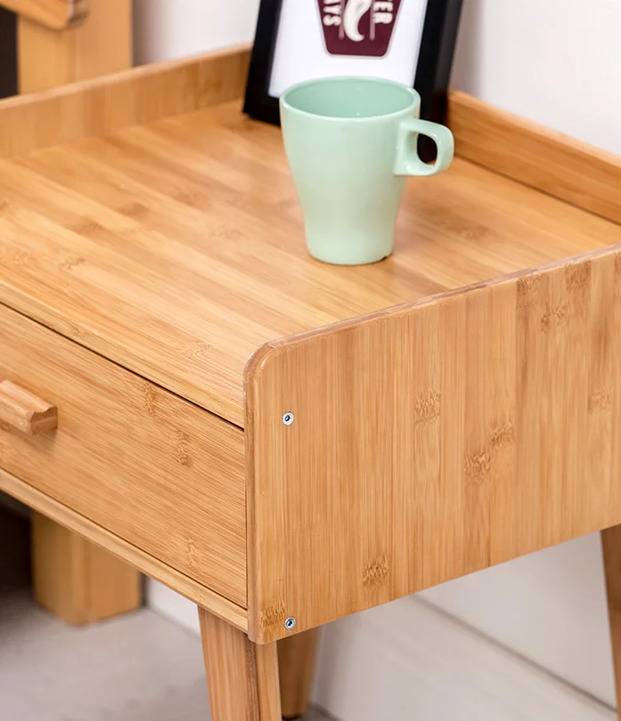 Mid century modern luxury solid bamboo hotel living room 2 tier nightstands organizer bedroom furniture bedside table