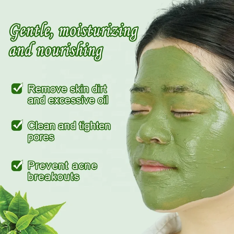 Private Label Face Detoxifying Oil Control Acne Removal Whitening Bentonite Green Tea Matcha Mud Facial Clay Mask
