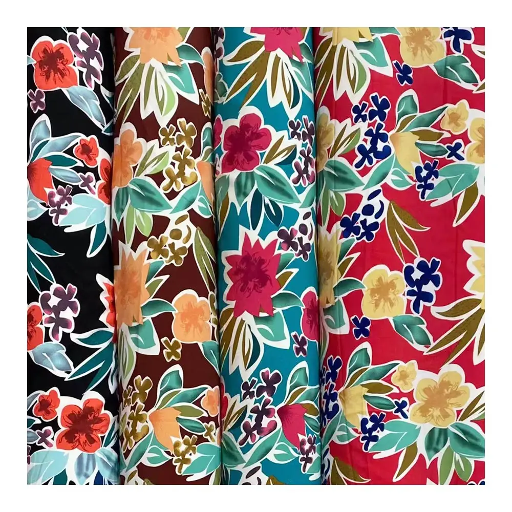 Hanlin Textile 75D 100gsm Custom Disperse Print Polyester Spandex 4 Way Stretch Polyester Fabric for Tropical Dress
