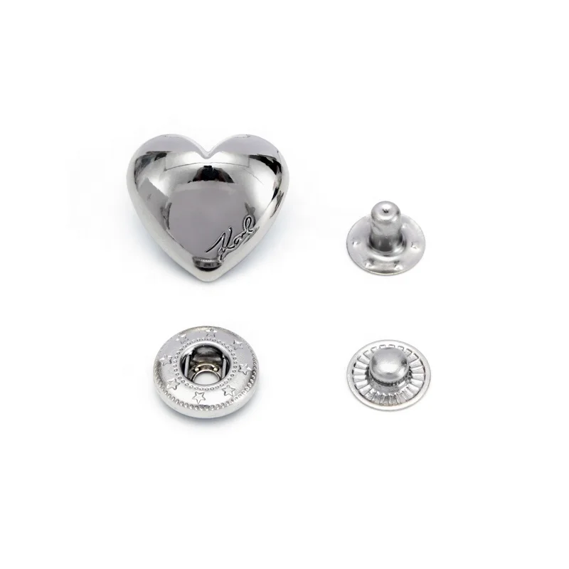 Wholesale Custom Logo Love Brass Zinc Alloy Rivet Shank Jean Button Heart Metal Snap Buttons for Clothes Apparel Accessories