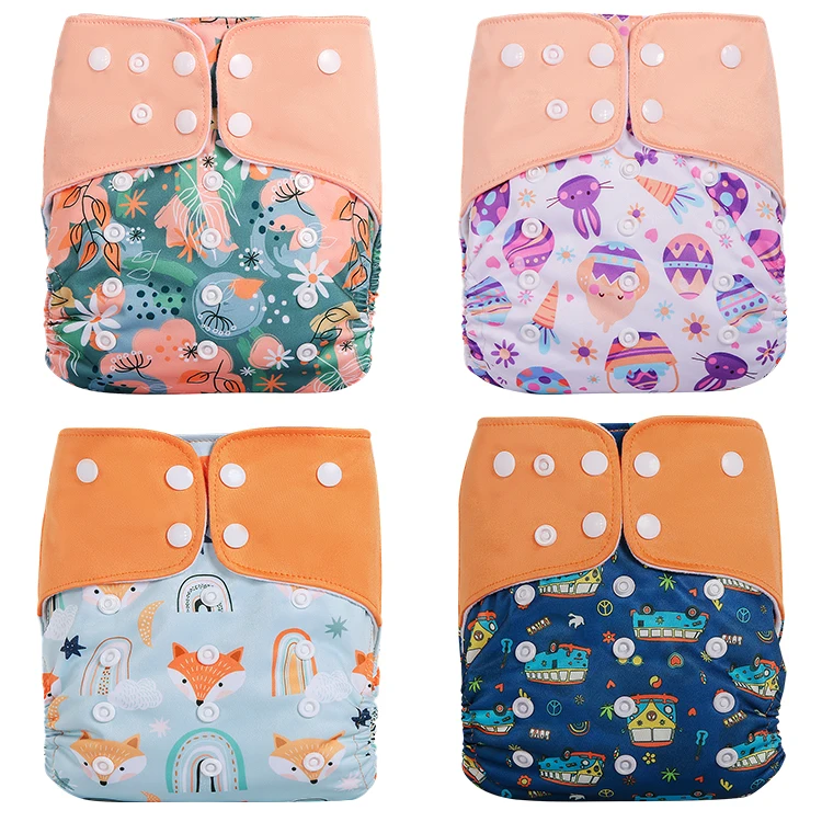 4pcs/pack Free Sample Baby Washable Cloth Diapers Adjustable Reusable Nappies Factory Price Cloth Diaper