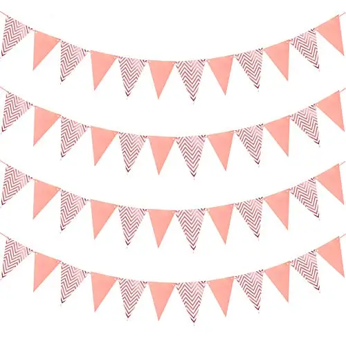 Gold Paper Pennant Banner Bunting Triangle Flags for Birthday Party Wedding Decorations