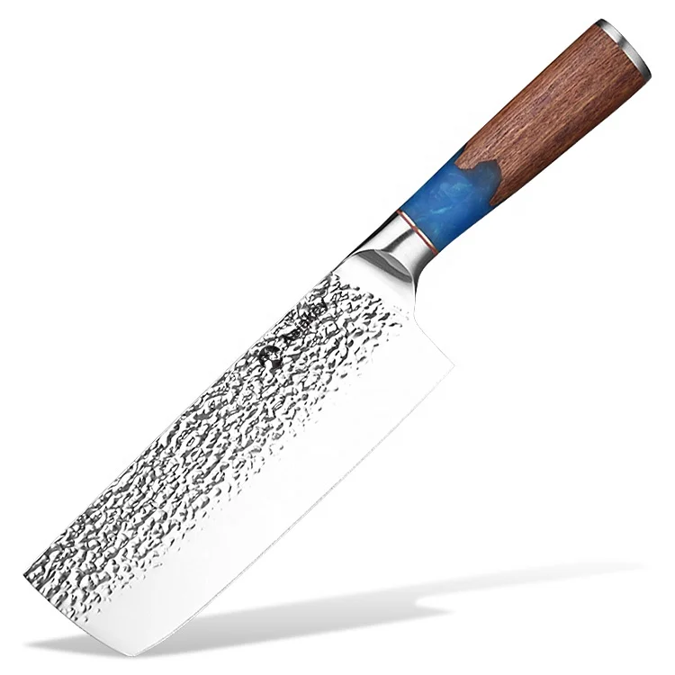7 Inch Slicing Vegetables & Fruits Kitchen Knives Artisan Nakiri Knife With Hammed Pattern Stainless Blade