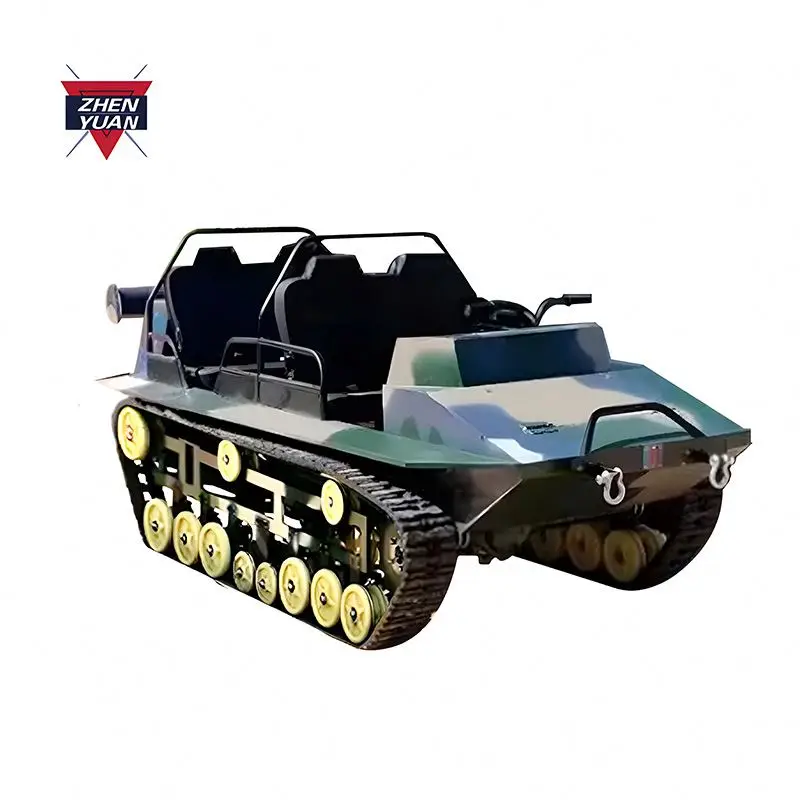 Electric Snowmobile with Steering Wheel Drive Single Ride Toy Tank Car ATV on Rubber Tracked Chassis Riding Machines