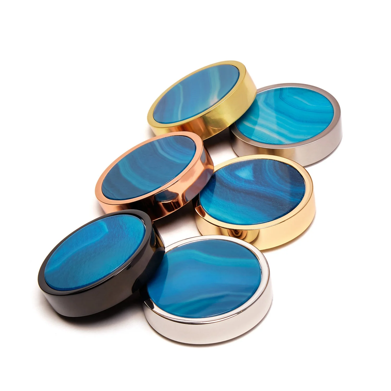 Custom Logo Mother-of-pearl effect Backgammon Game Chekcers Metal Side 45mm Blue Agate Playing Pieces