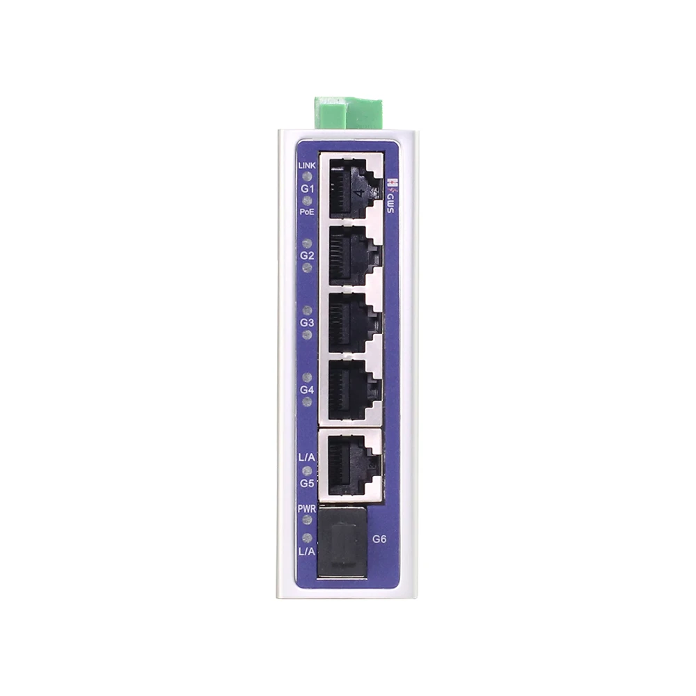 Unmanaged Fast 5*10/100/1000M POE +1*1000M SFP Din-rail industrial Fiber Switch dual power for Security Camera system