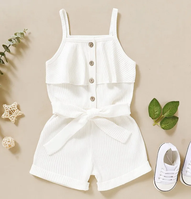  New Summer Toddler Kids Sleeveless Solid Color 100% cotton Ruffles Suspender Ribbed Cotton Baby Girl Clothes