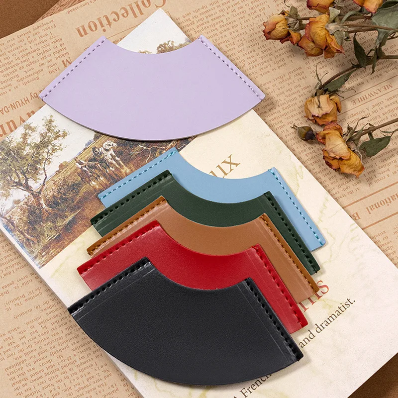 Mini Portable Fan Shaped Semicircle PU Leather Bookmark Label Book Corner Protective for Men Women Book Lover Gifts for Reader