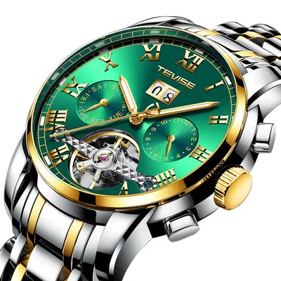 Luxury Automatic Watch Men TEVISE 9005 Tourbillon Luminous Mechanical Watches Stainless steel Business Wristwatches