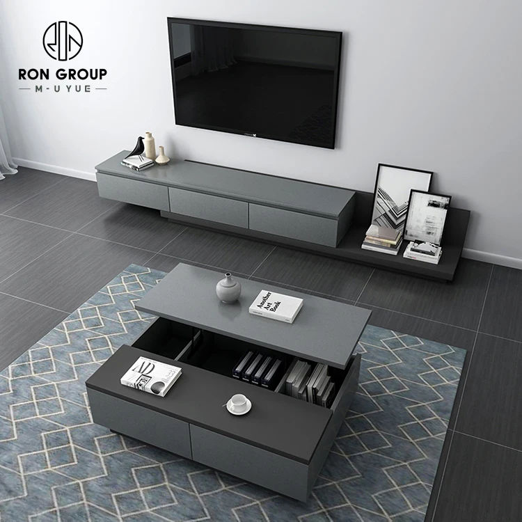Оптовая продажа раздвижная серая Подставка для телевизора гостиничной квартиры гостиной OEM современный комплект с кофейным