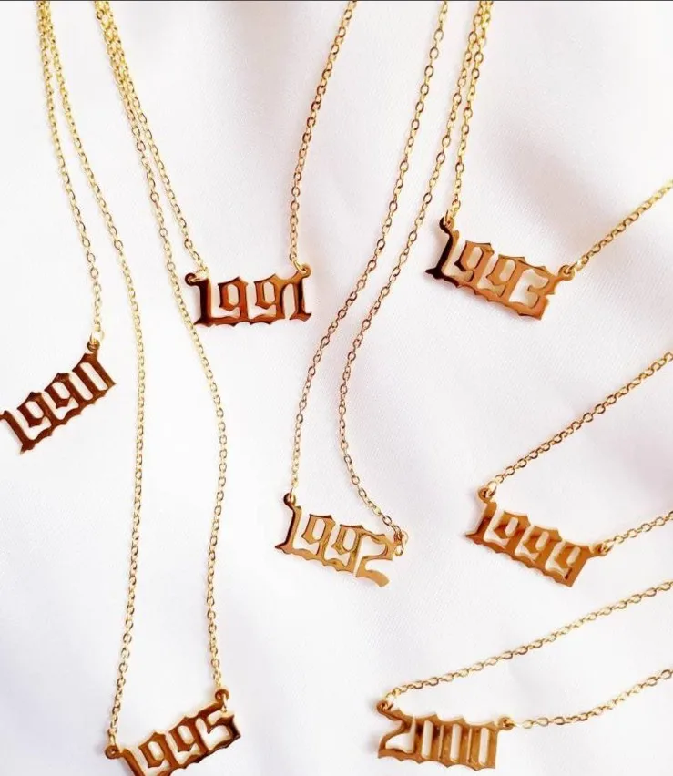 Personalized Simple Monogram Number Jewelry Stainless Steel Birth Year Gold Necklace For Birthday Gift