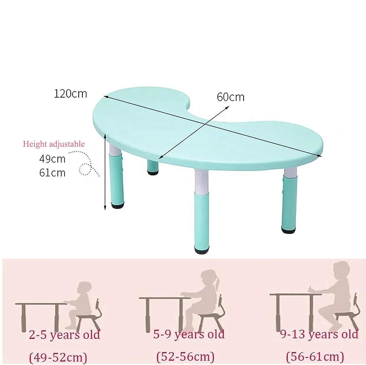 Half Round Moon Shape Children Plastic Table for Preschool Nursery School Kids Party Furniture