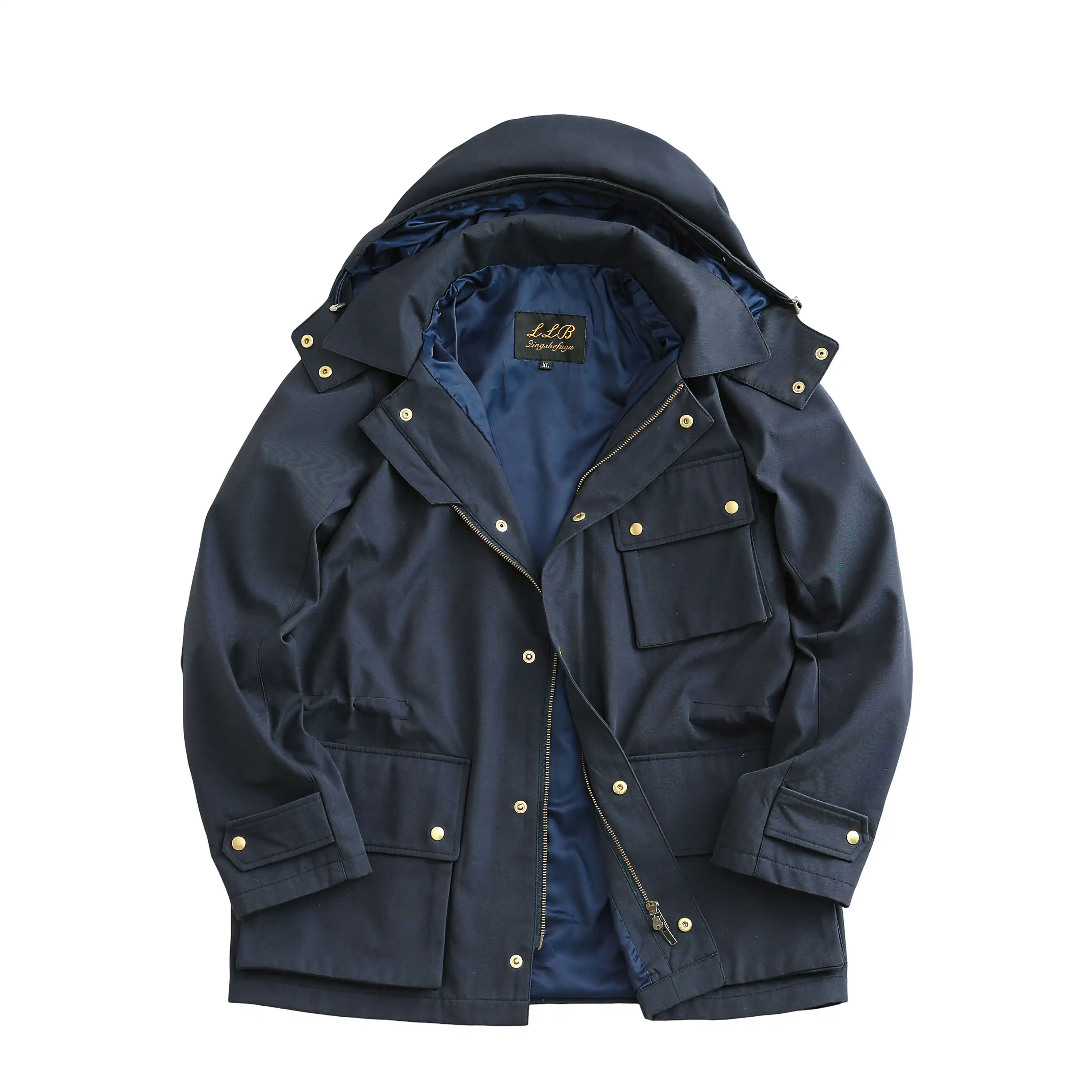Italian Retro Detachable Hooded Composite Waterproof Three-Dimensional Cutting Coat Safari Jacket Workwear Windbreaker for Men
