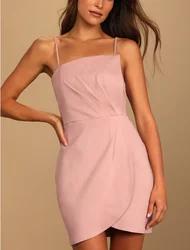 Summer Square Neck Gathers Club dresses Drinks On Me White Sleeveless Pleated skirt Bodycon Dress