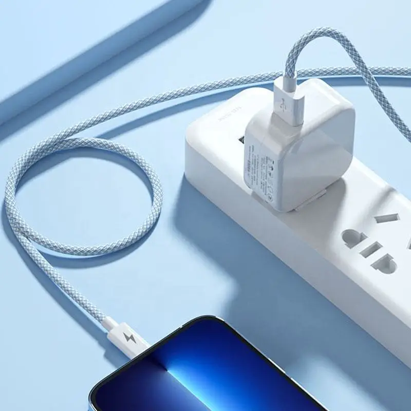 Hot Sale Macaroon Colorful Braiding USB Type C Micro L Fast Charge USB 3 in 1 Charging Cable