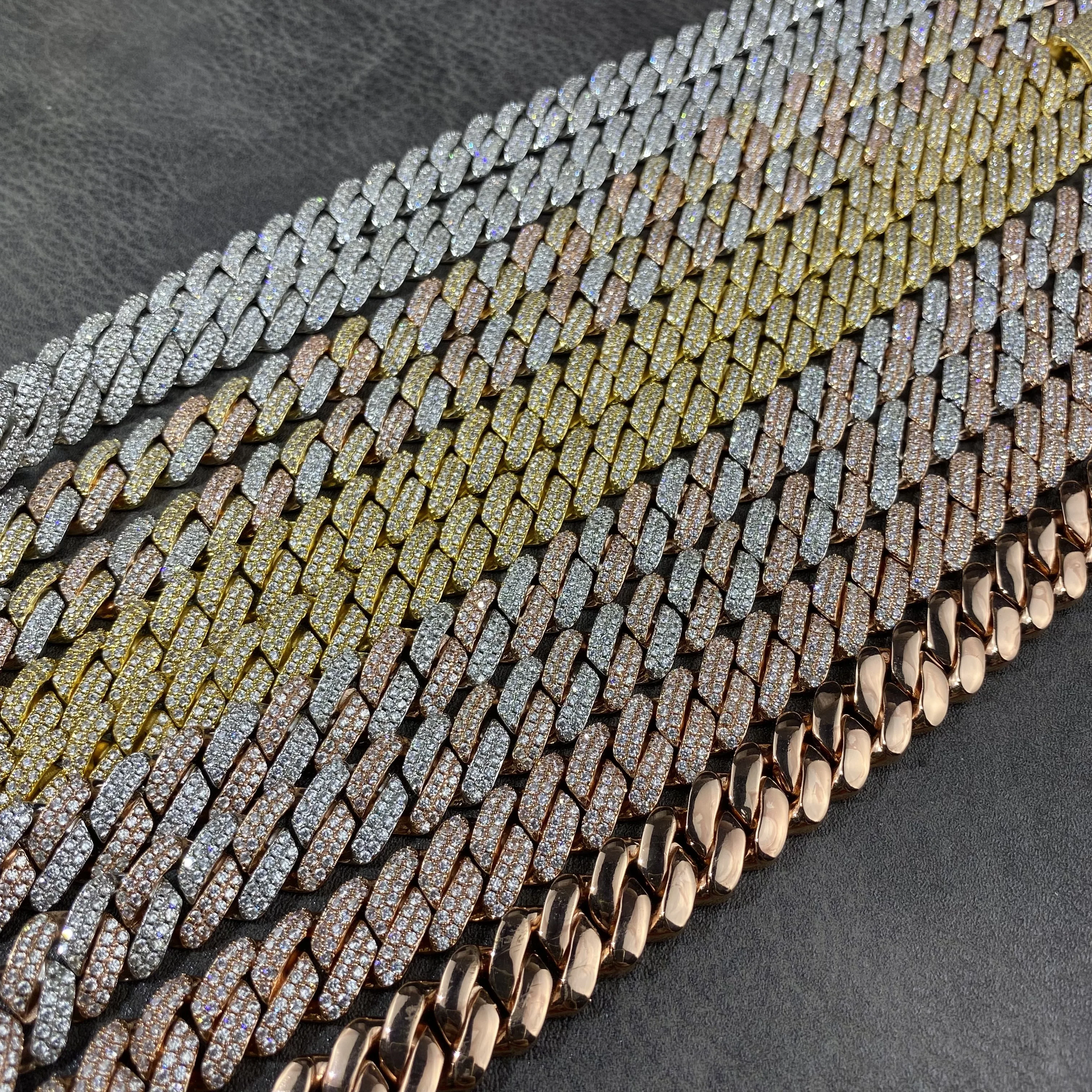 Factory Price Wholesale VVS Moissanite Custom 13mm Solid 925 Sliver Prong Cuban Link Chain Necklace Bracelet For Men Jewelry