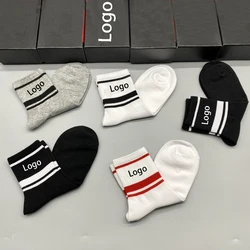 Box Socks for Men Women Classic Stripes Solid Younger Sports Socks 5 Pairs Branded Boys Girls Breathable Cotton Sock