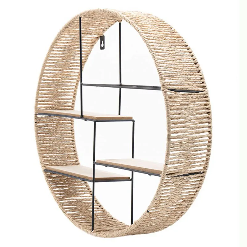 Round Home Decor Floating Shelves Storage Holder Wooden Wall Decorations Metal Wall Shelf