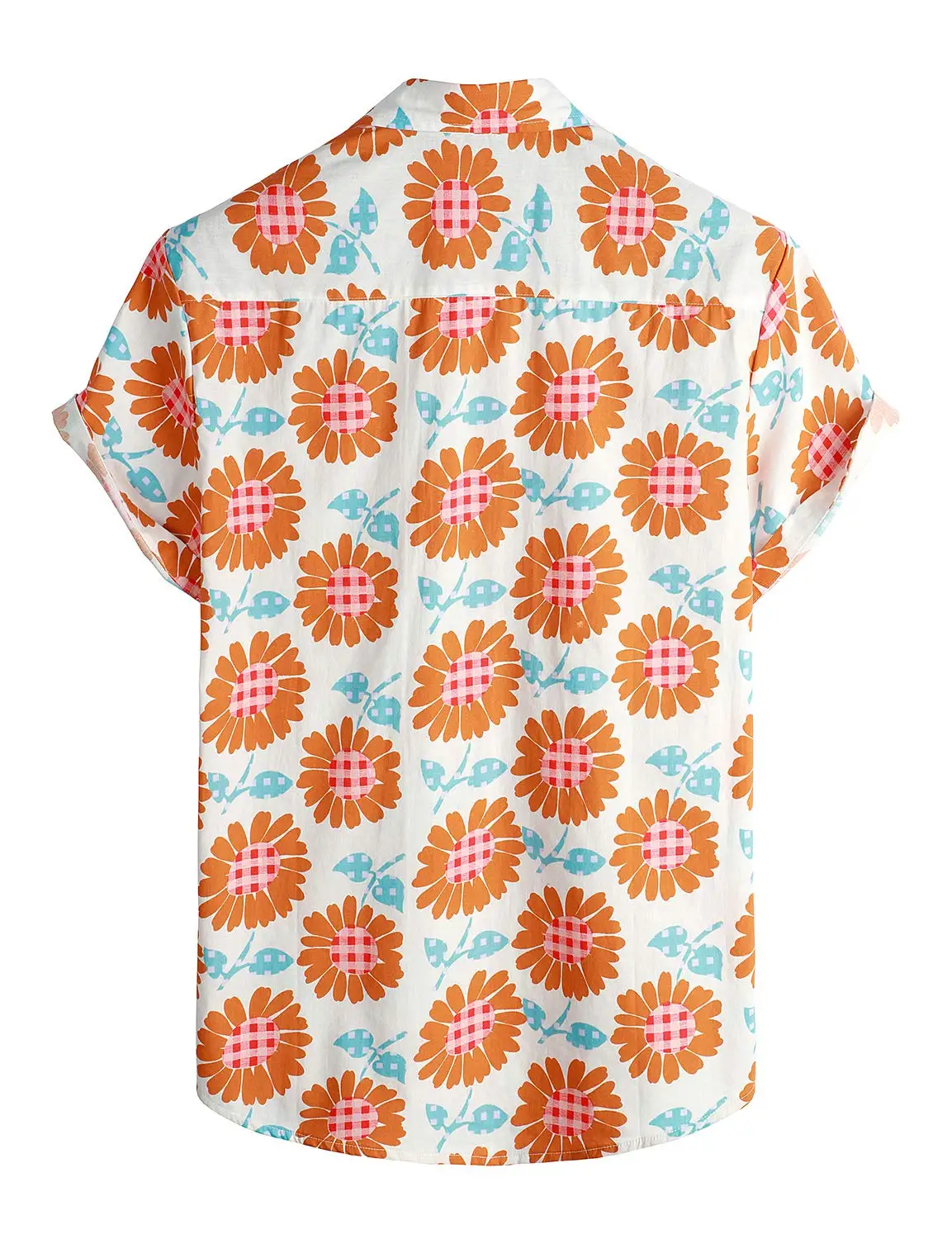 Custom OEM Sunflower Left And Right Symmetry Mens 100% Cotton Hawaiian Shirts Casual Aloha Beach Shirts