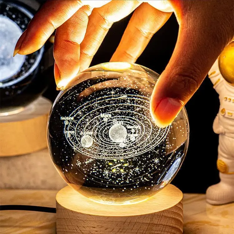 Wholesale 3D Art Crystal Ball LED Night Lamp Luminous Solar System Planet Earth Moon Night Lights Luminous Creative Gifts