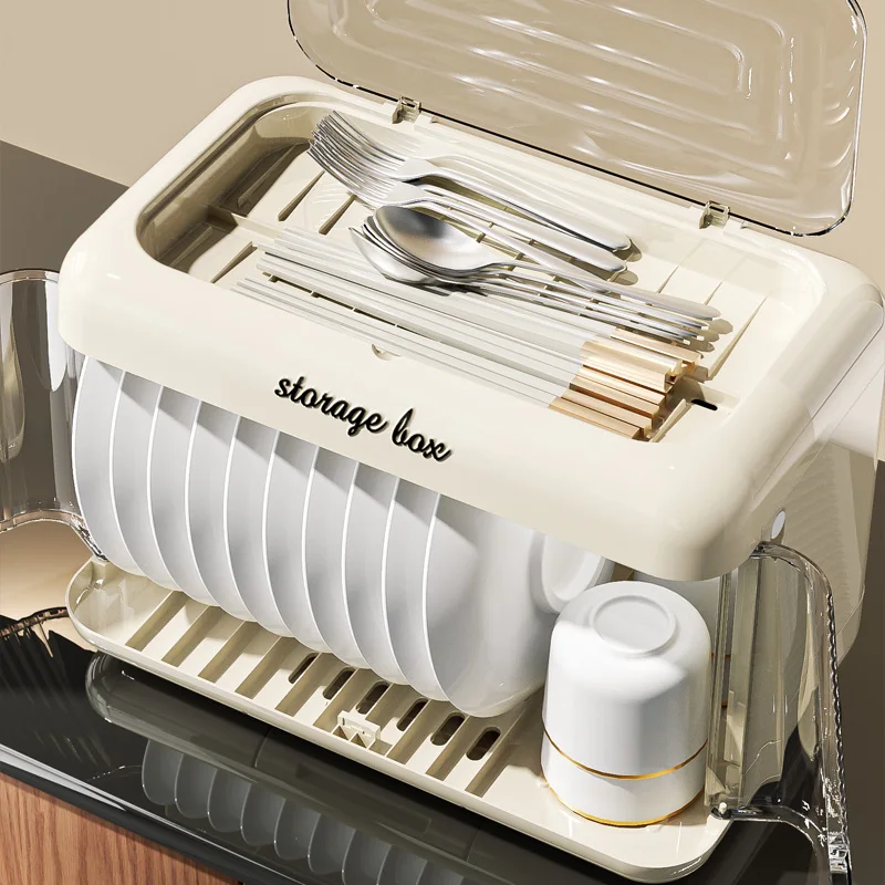 New design dust-proof  kitchen storage Modern Dish Drying Rack with drain large capacity bowl storage cabinet