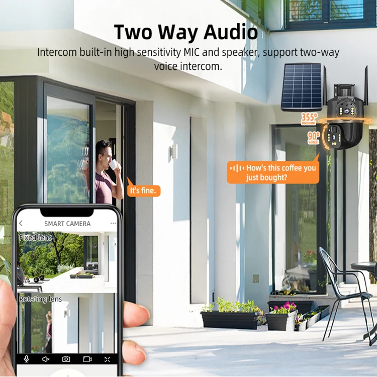 V380PRO 3MP HD wireless Dual lens Solar camera 4G Sim Card 18000mah long lasting home security camera