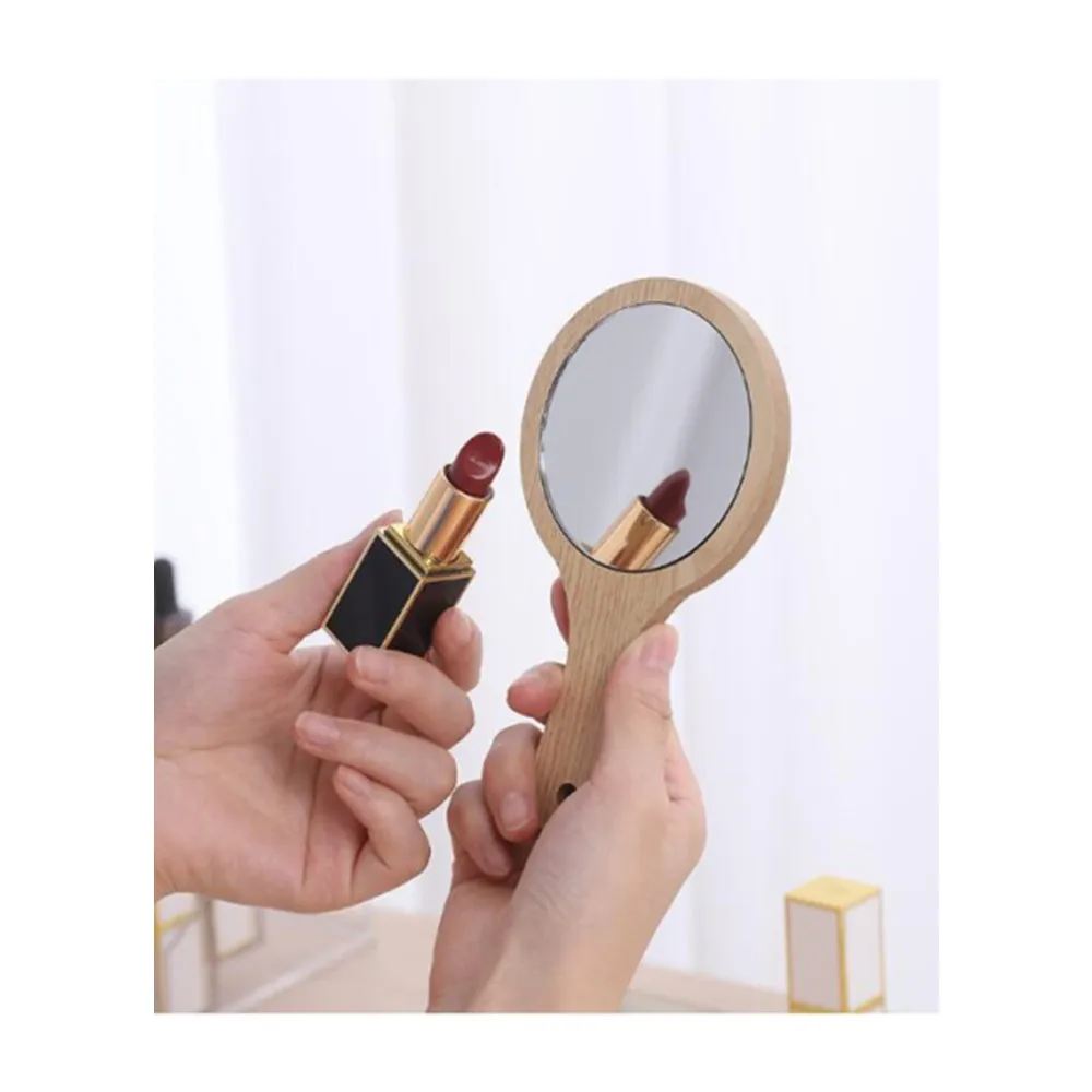 YRX S002 Hanging Makeup Mirror HD Cosmetic Wooden handle Mirror Personalized Handheld Mirror